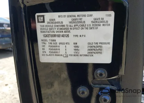 2006 GMC Envoy Xl Denali from USA, damaged, VIN 1GKET66M166140126